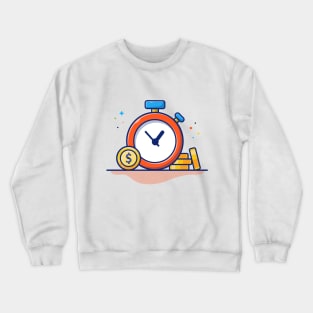 Stop watch and and stack of coin cartoon Crewneck Sweatshirt